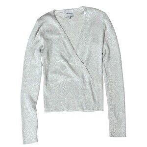 Pink Rose Silver Metallic Shimmer Sweater Sparkly Glam Layer Crossover Medium
